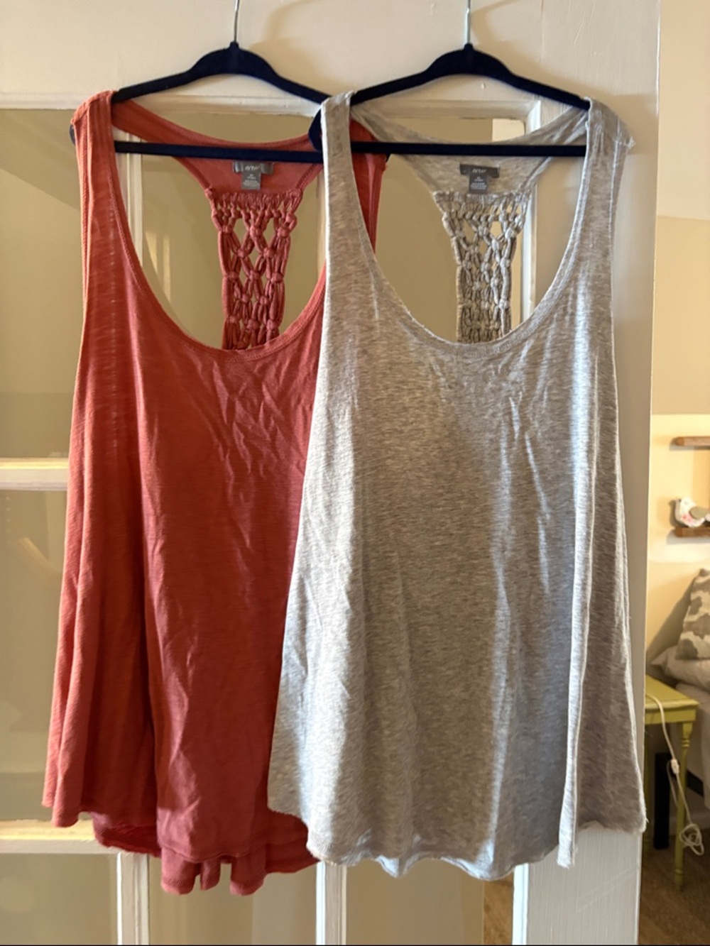 aerie Crochet-Back Tank Pair in Rust and Light Gray